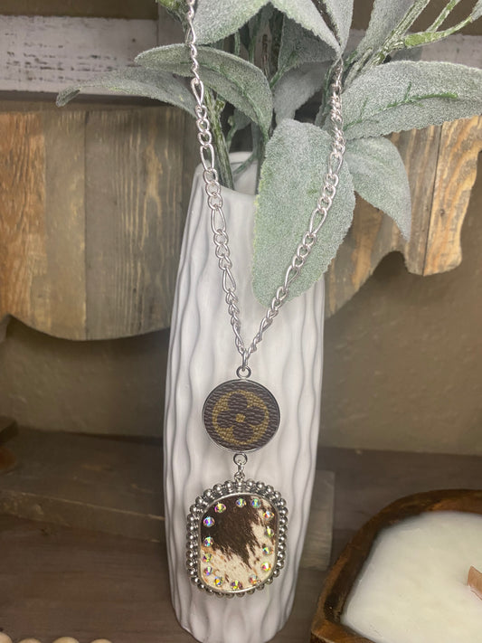 Upcycled LV Cow Charm Silver Necklace