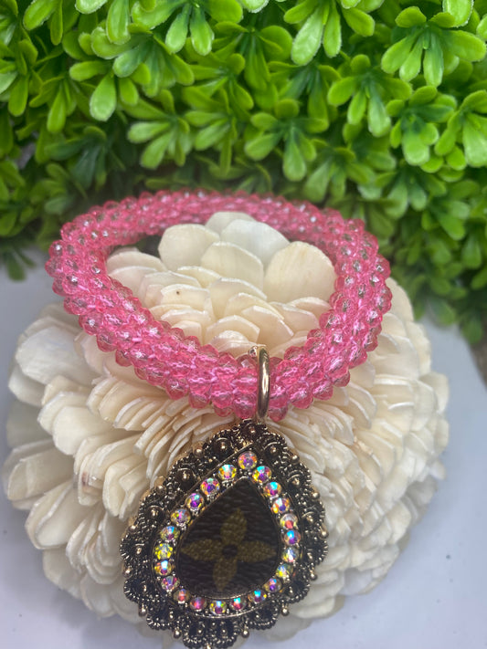 Upcycled LV Pink Stretch Bracelet