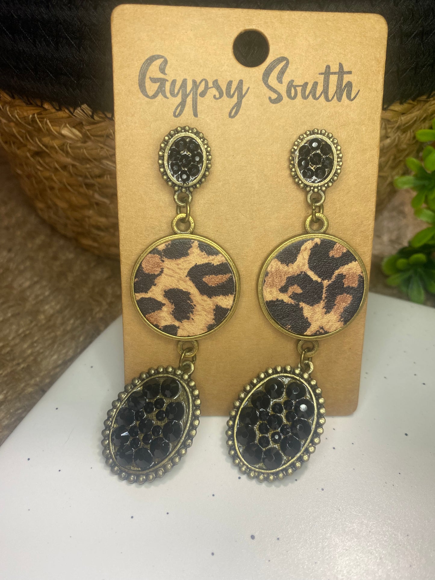 Cheetah and Black Dangle Earrings