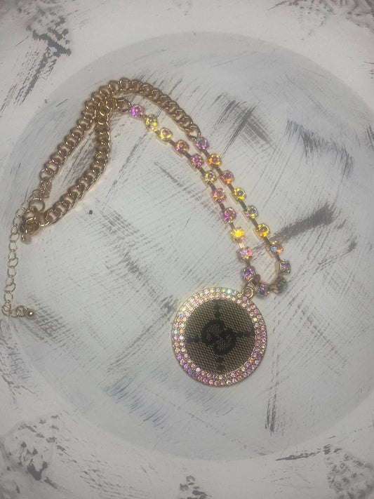 Upcycled GG Black with AB Crystal Necklace