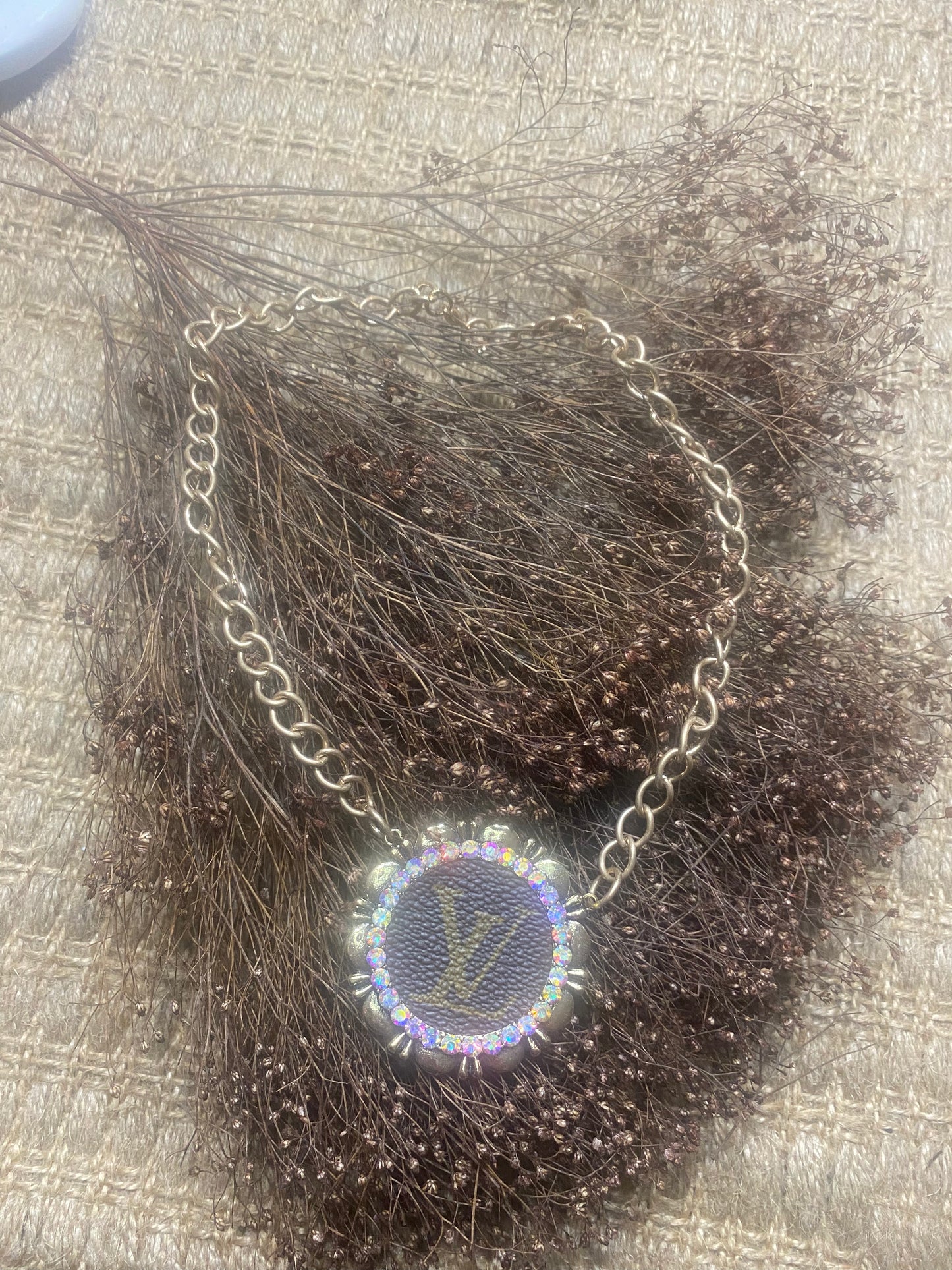 Upcycled LV Gold Necklace with Large Pendant