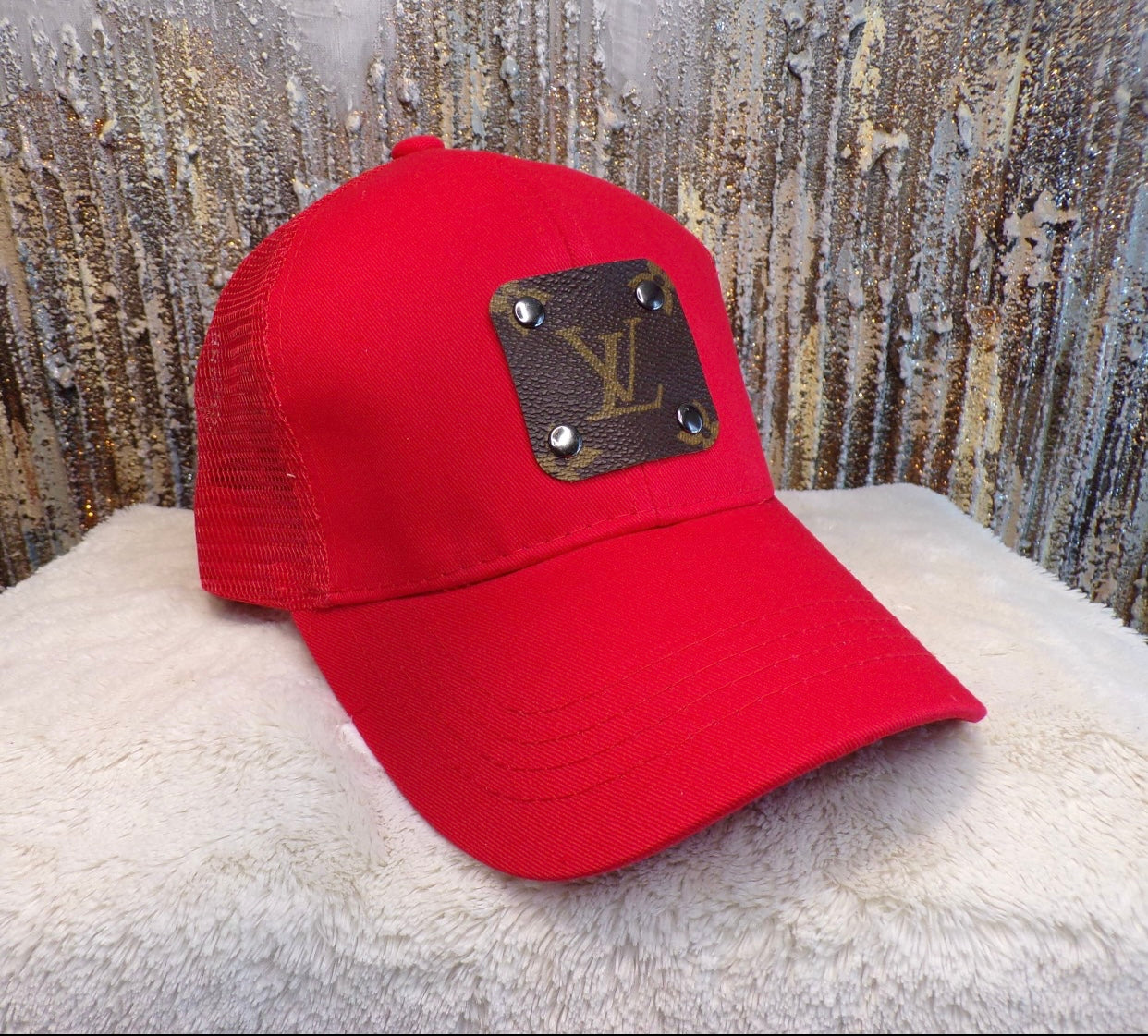 Upcycled LV Baseball Hat- Red