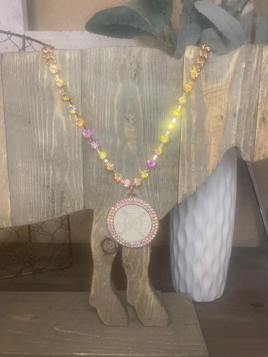 Upcycled GG Ivory with AB Crystals Necklace