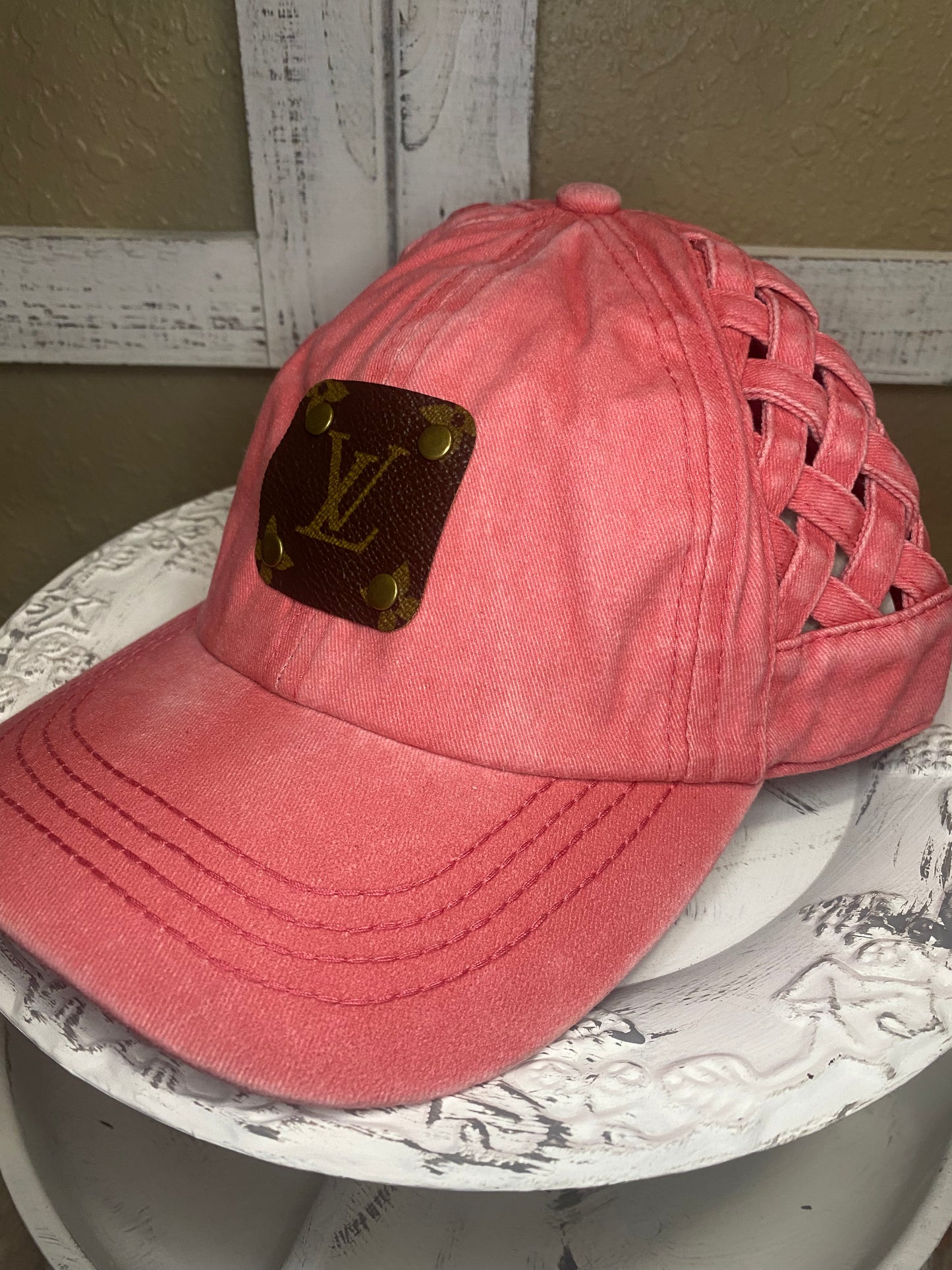 Upcycled LV Side Criss- Cross Hat- PINK