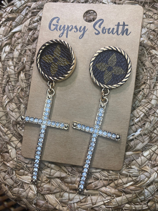 Upcycled LV Cross Dangle Earrings