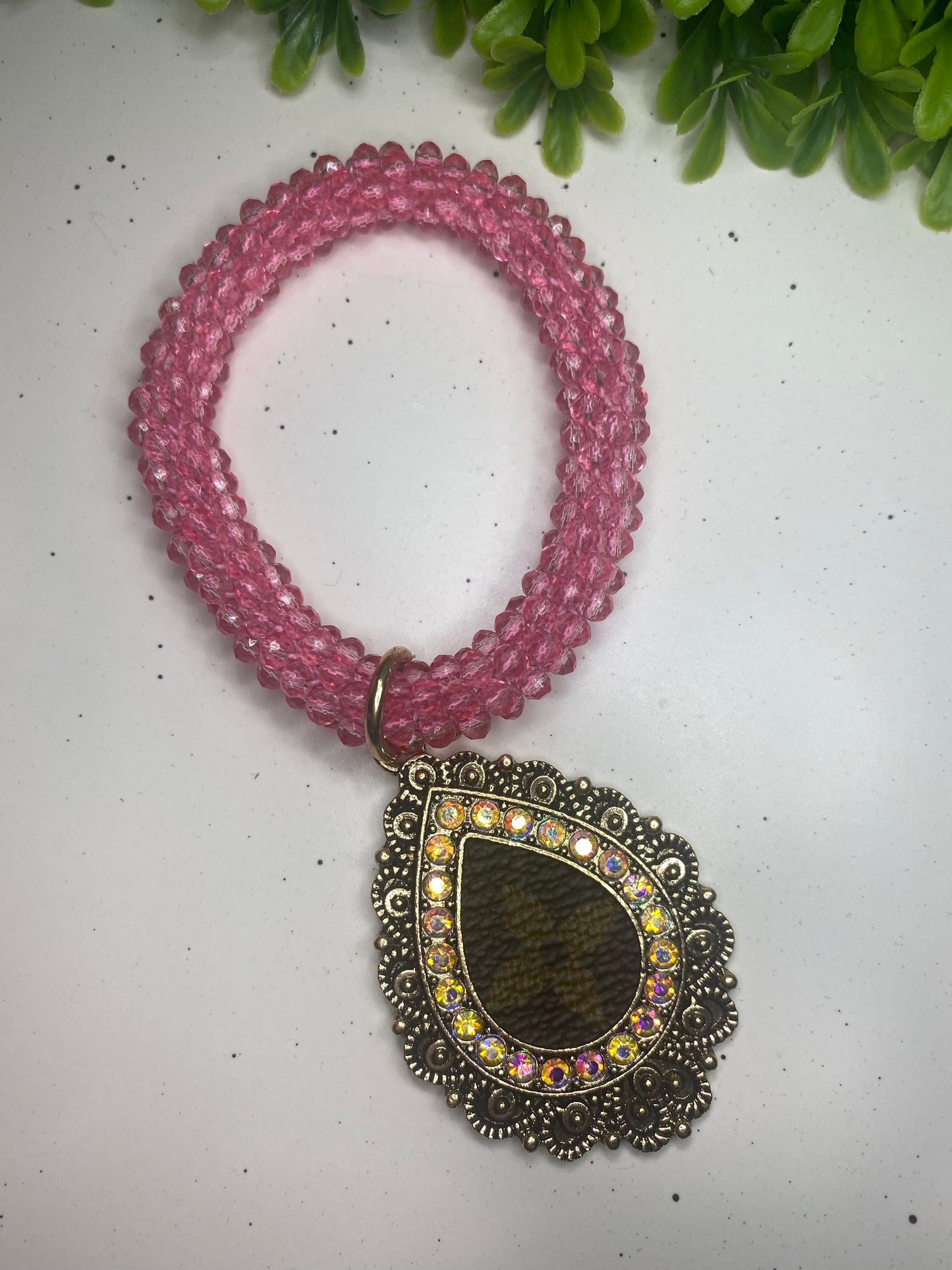 Upcycled LV Pink Stretch Bracelet