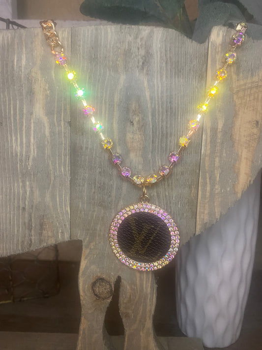 Upcycled LV with AB Crystals Necklace