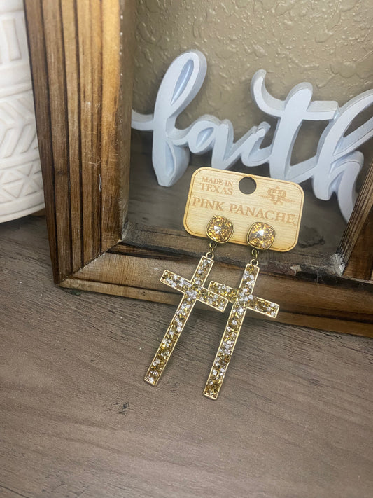 Gold Cross Sparkle Earrings