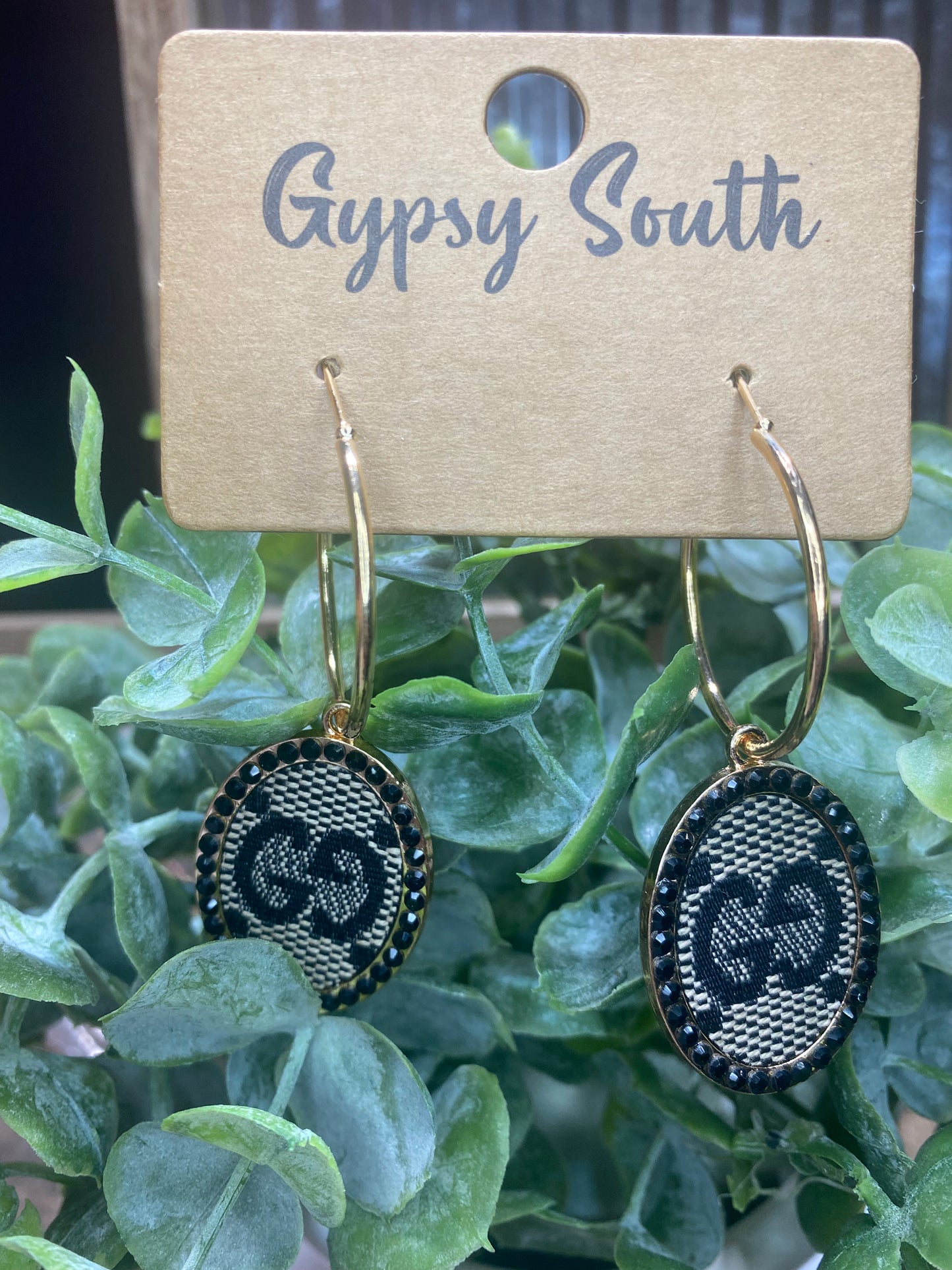 Upcycled GG Black and Gold Hoops