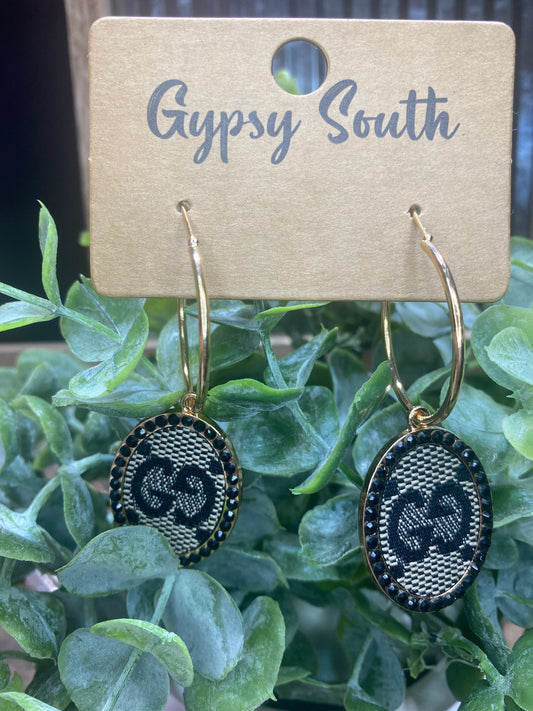 Upcycled GG Black and Gold Hoops