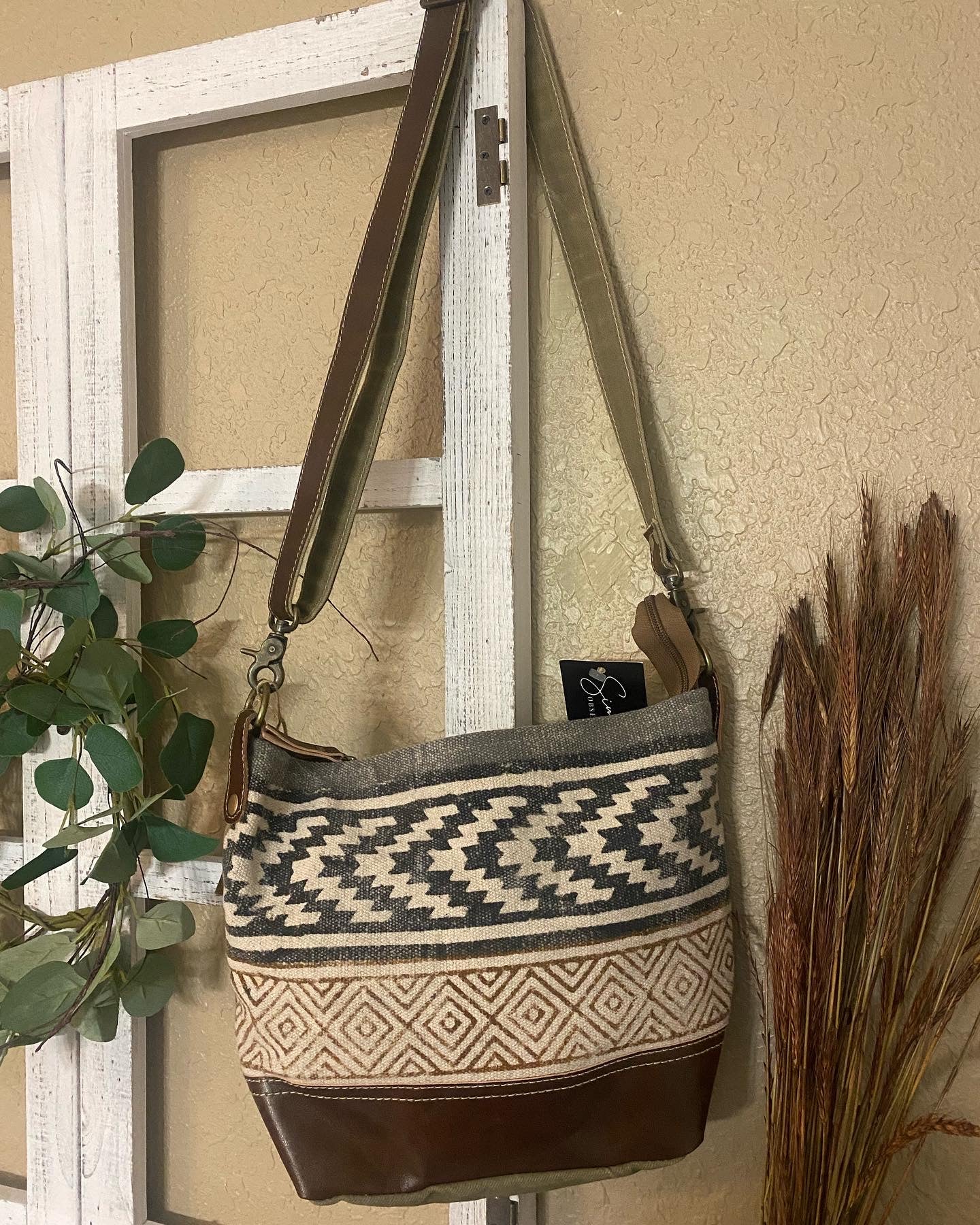 Clea RayVintage Fabric with Leather Trim Bag