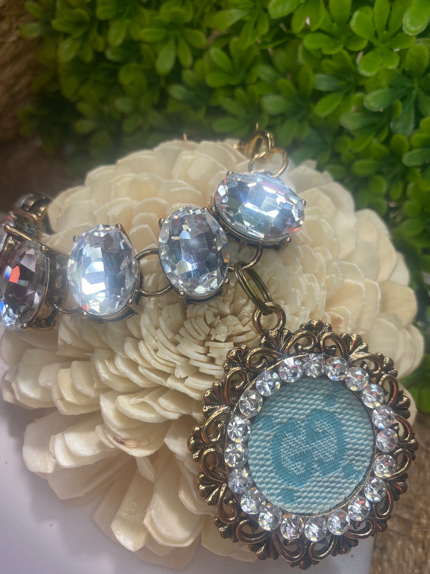 Upcycled GG Tiffany with Clear Crystals Gold Bracelet