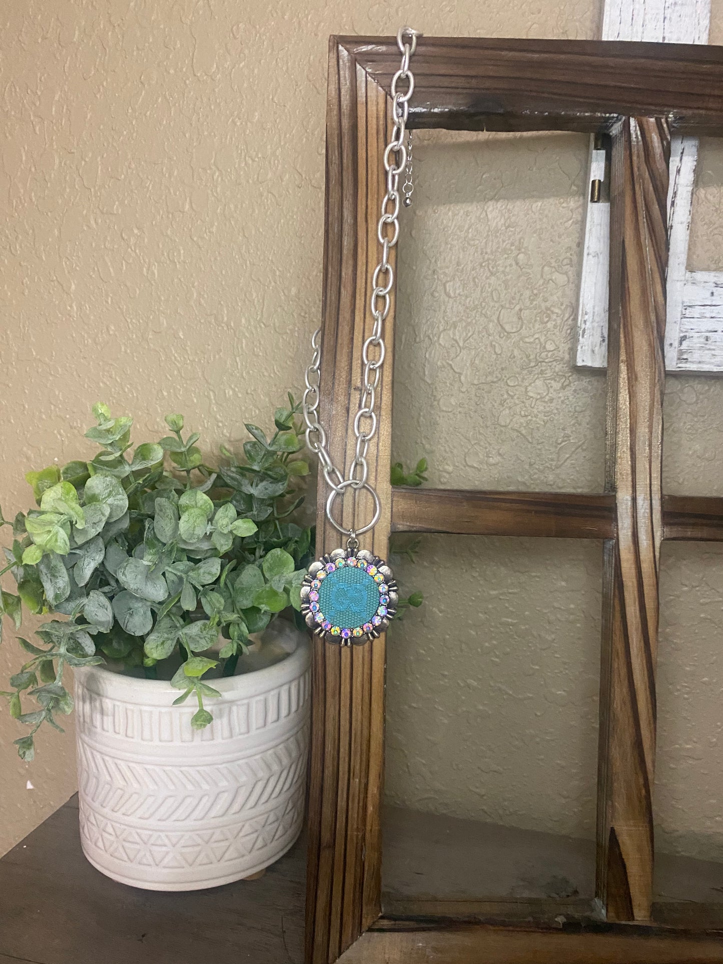 Upcycled Aqua GG on Silver Chain Necklace