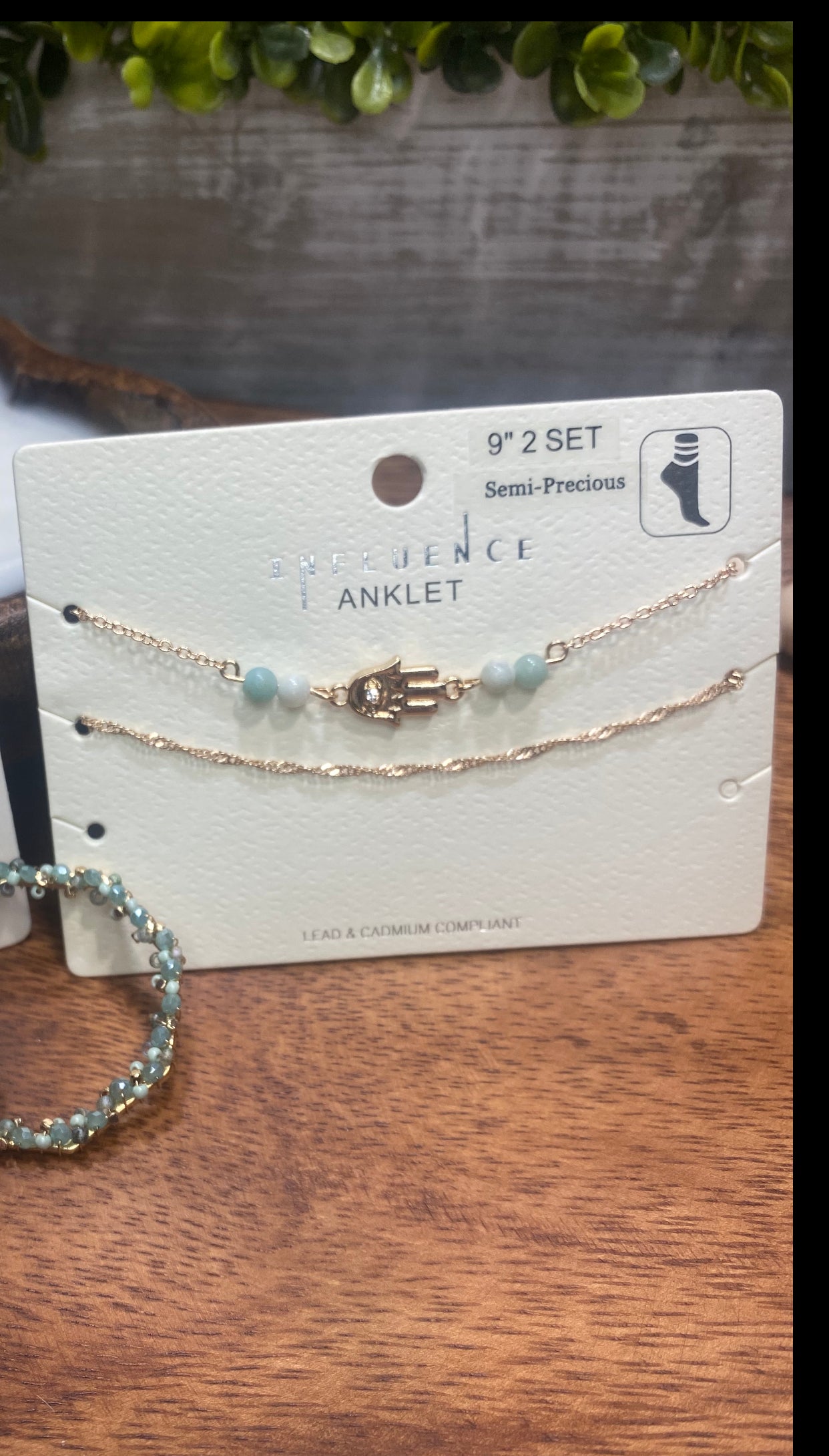 2 pc Precious Stone Anklet Set