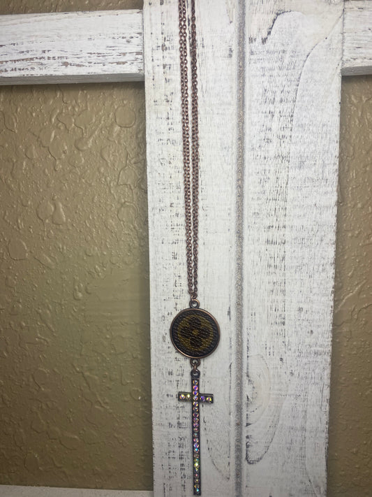 LV Upcycled Cross Copper Necklace