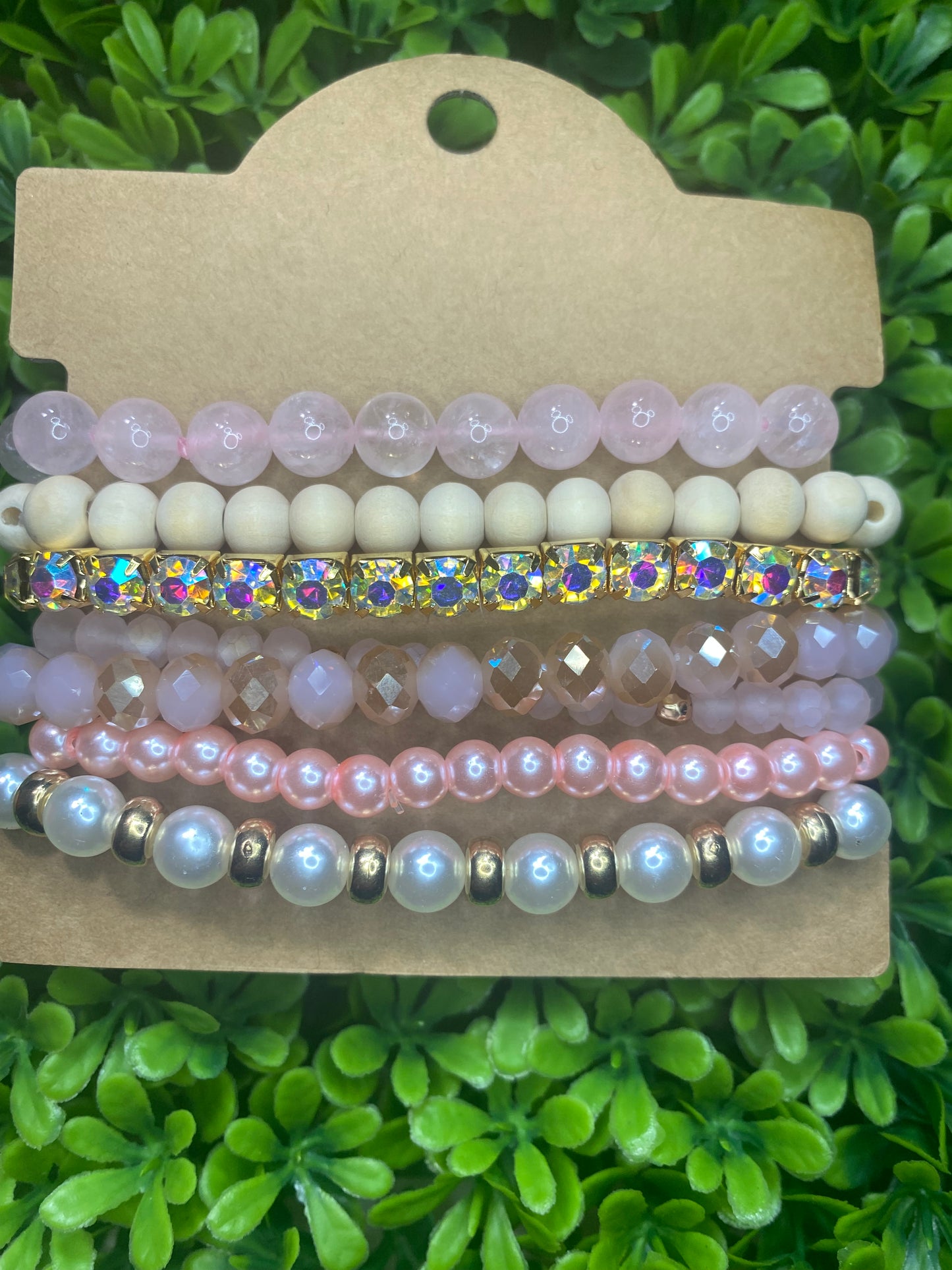 Upcycled GG Ivory Soft Pink Bracelet Stack