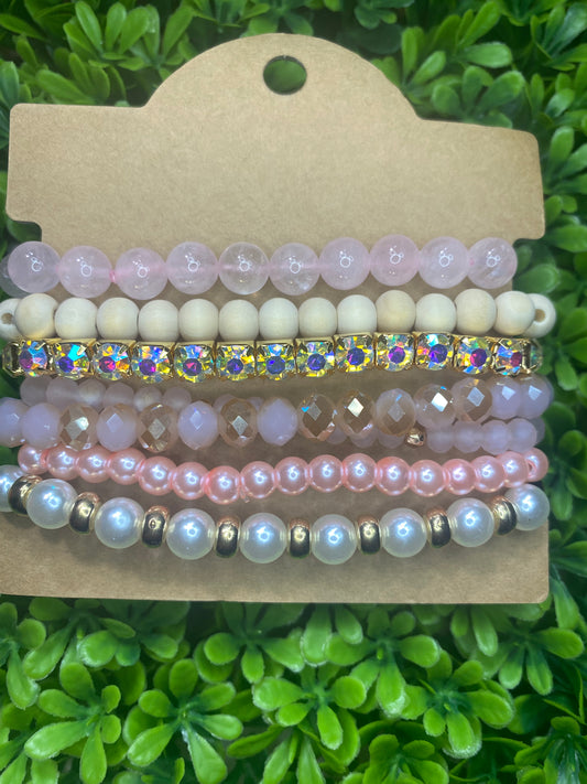 Upcycled GG Ivory Soft Pink Bracelet Stack