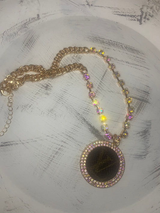 Upcycled LV with AB Crystals Necklace