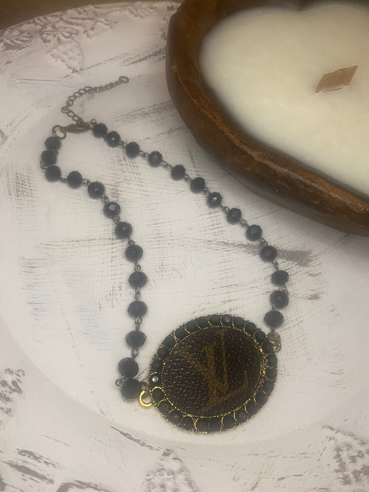 Upcycled LV Black Crystal Necklace