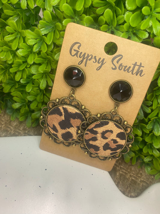 Cheetah and Black Dangle Earrings
