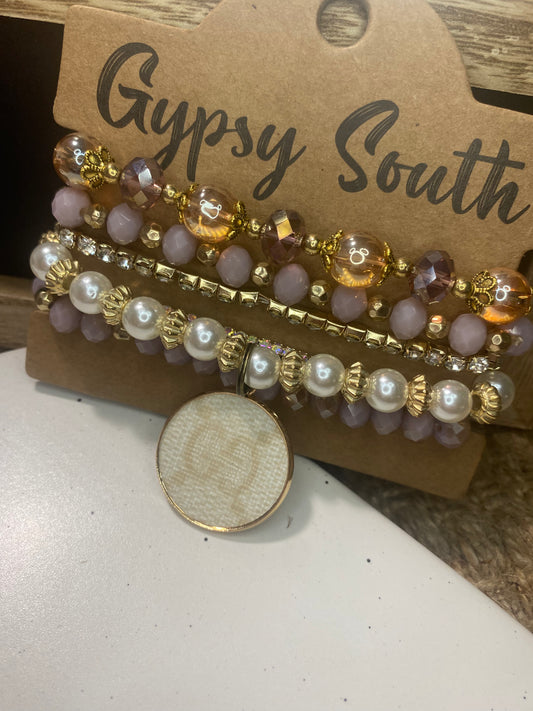 Upcycled GG Lilac and Gold Bracelet Stack