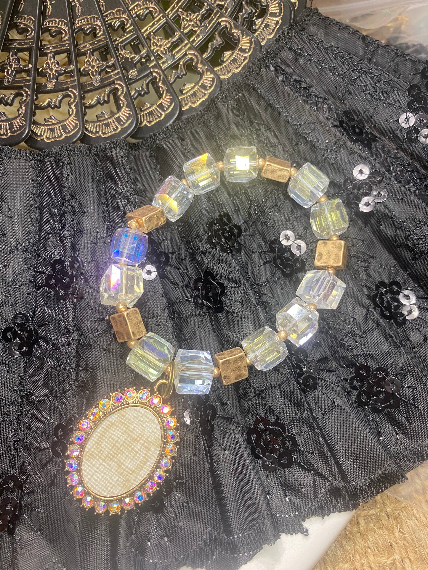 Upcycled GG Ivory with Clear and Gold Beads
