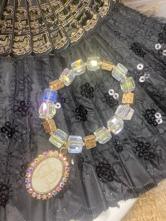 Upcycled GG Ivory with Clear and Gold Beads