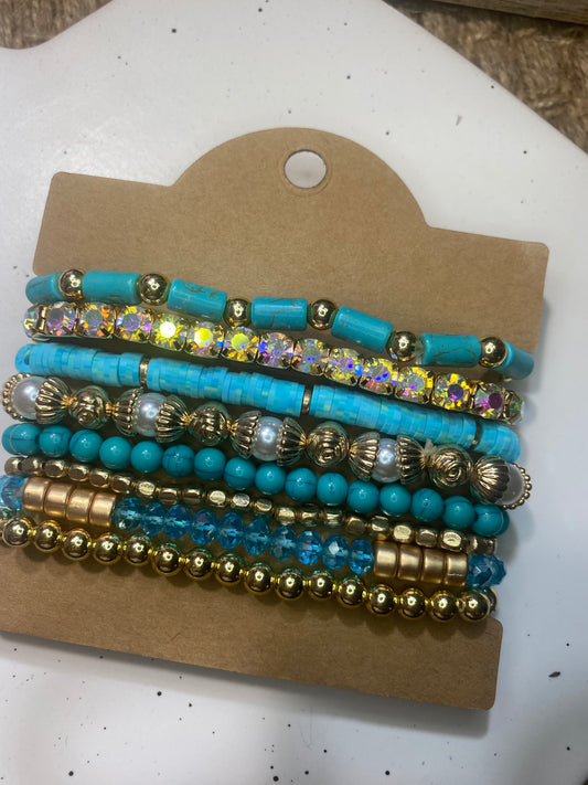 Upcycled LV Blue and Gold Bracelet Stack