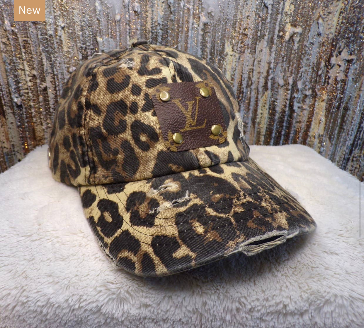 Upcycled LV Criss Cross Hat- Cheetah