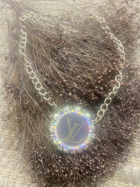 Upcycled LV Gold Necklace with Large Pendant