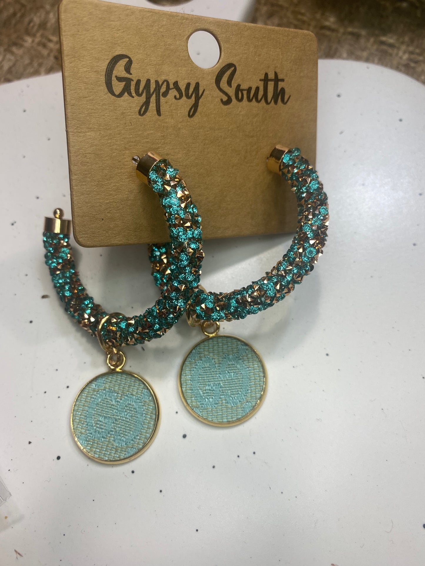 Upcycled GG Tiffany Turquoise Bling Hoop Earrings