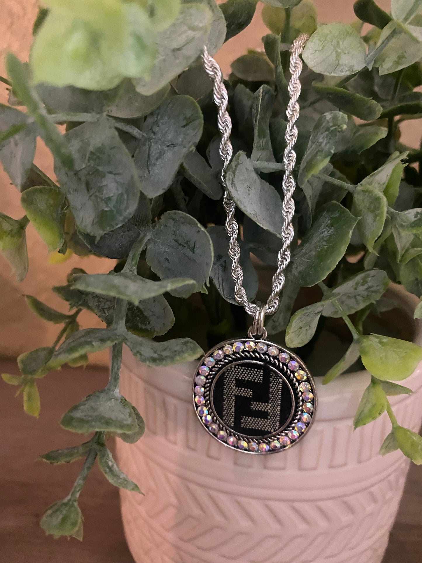 Upcycled Black FF Silver Necklace