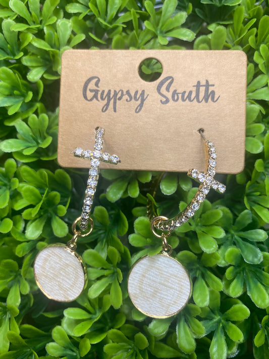 Upcycled GG Ivory Cross Small Gold Hoops