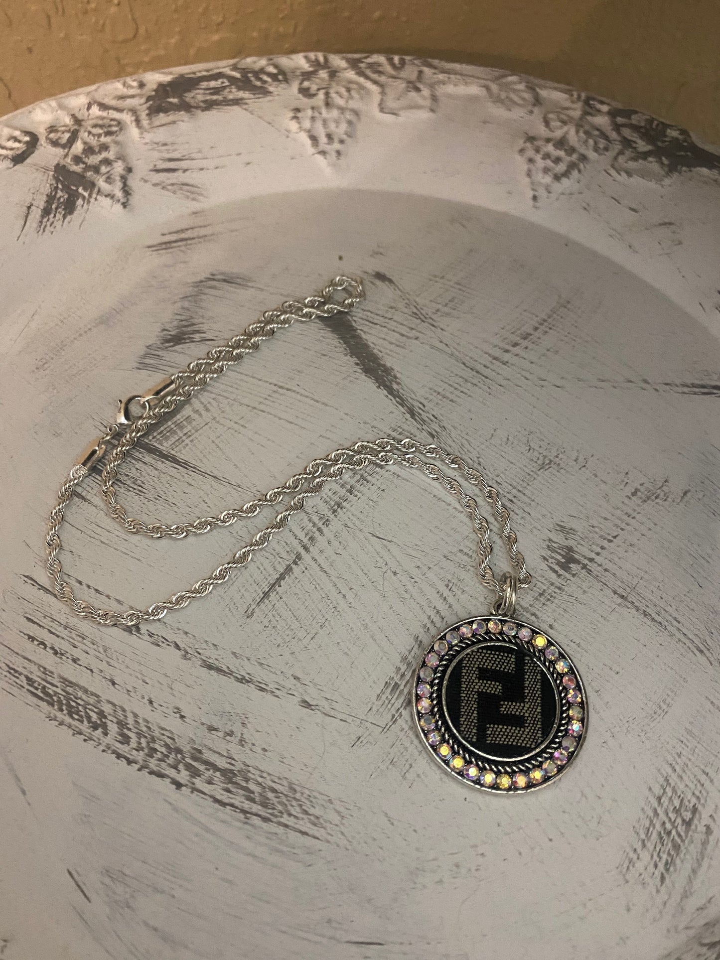 Upcycled Black FF Silver Necklace