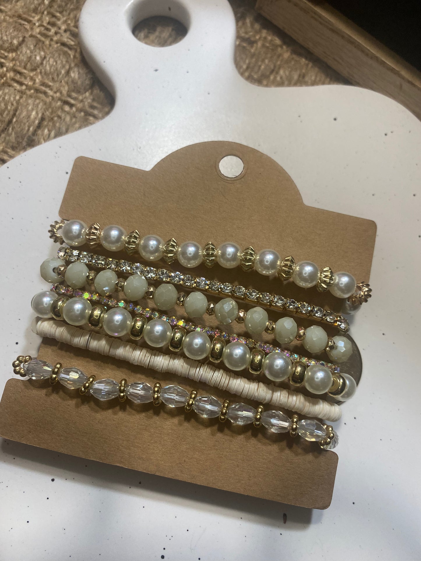 Upcycled GG Ivory and Gold Bracelet Stack