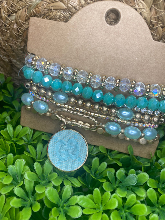 Upcycled GG Turquoise and Gold Bracelet Stack
