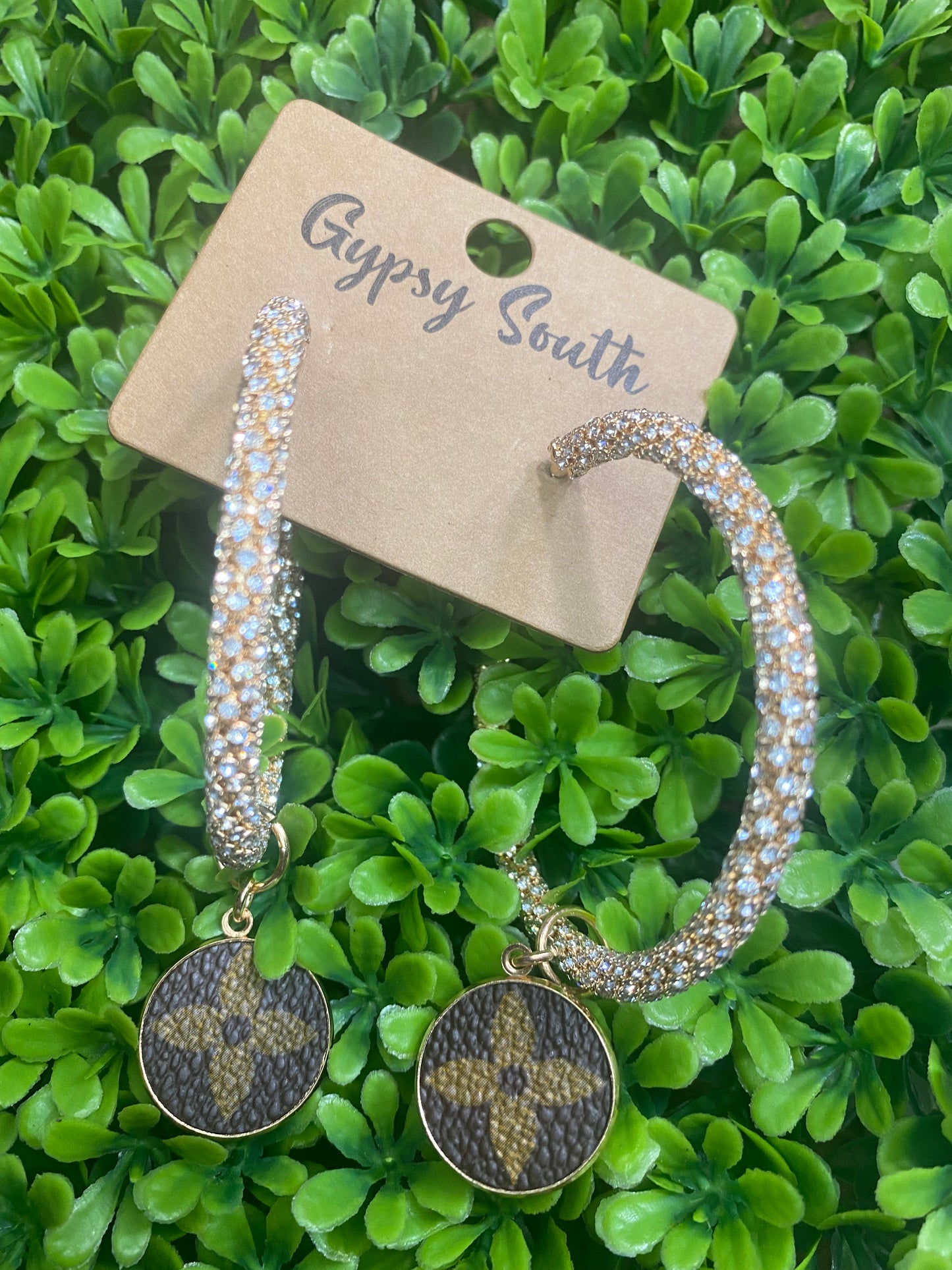 Upcycled LV Gold Sparkle Hoop Earrings
