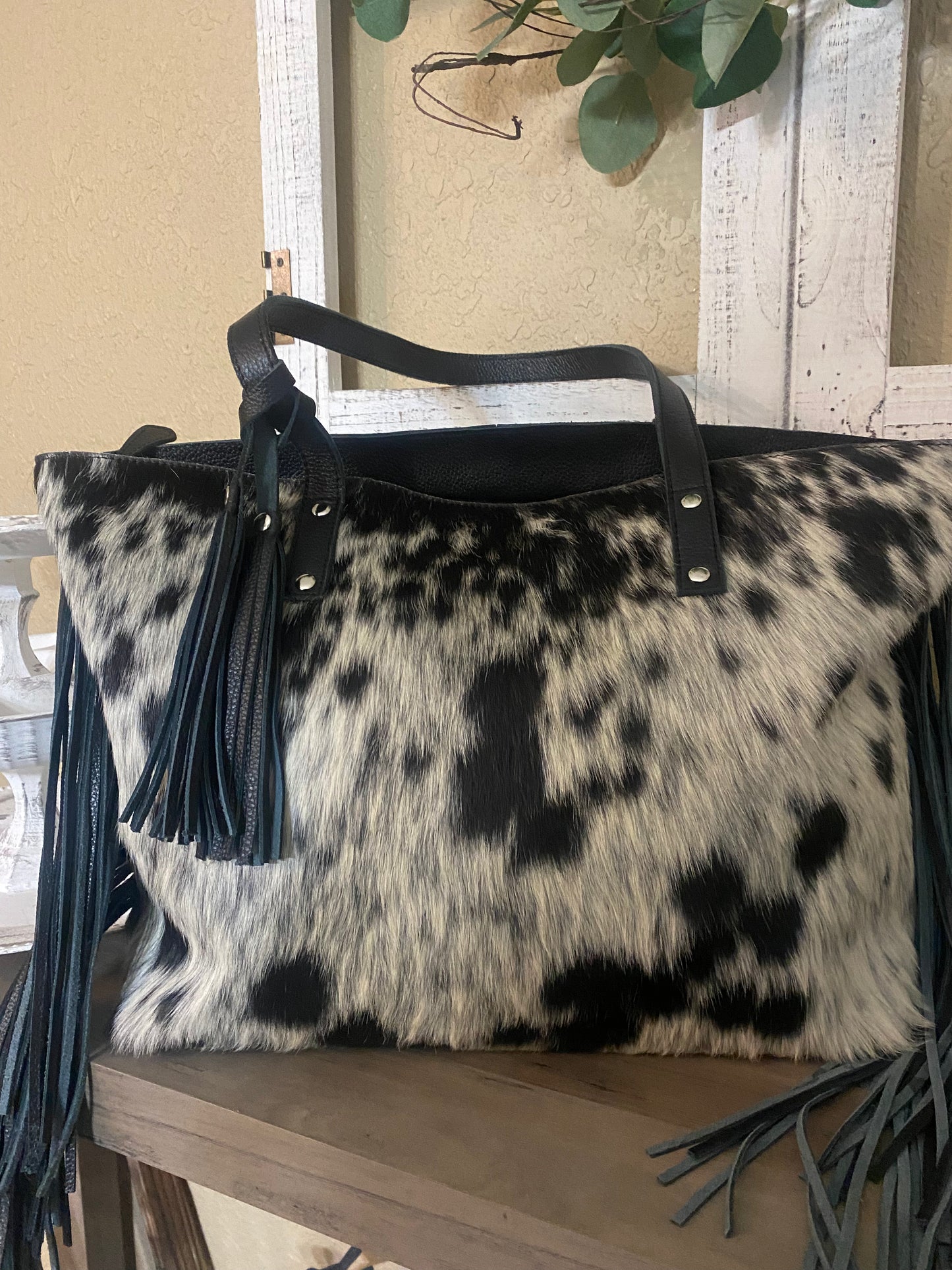 Leather Cowhide Fringe Bag