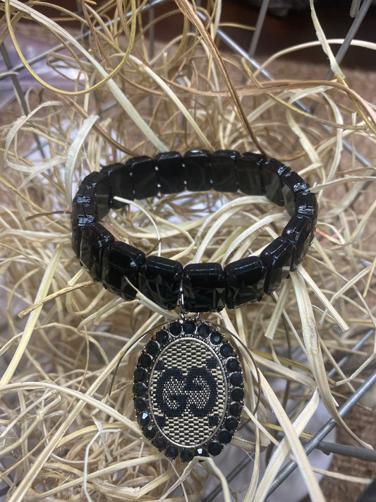 Upcycled GG Black with Black Crystals Bracelet