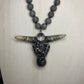 Grey Natural Stone Necklace with Bling Steer-head