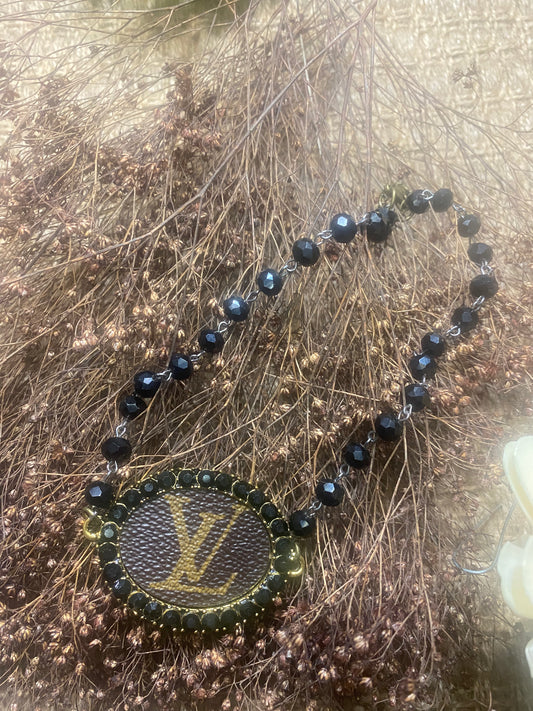 Upcycled LV Black Crystal Necklace