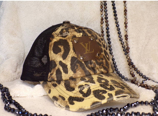 Upcycled LV Criss Cross Hat- Cheetah
