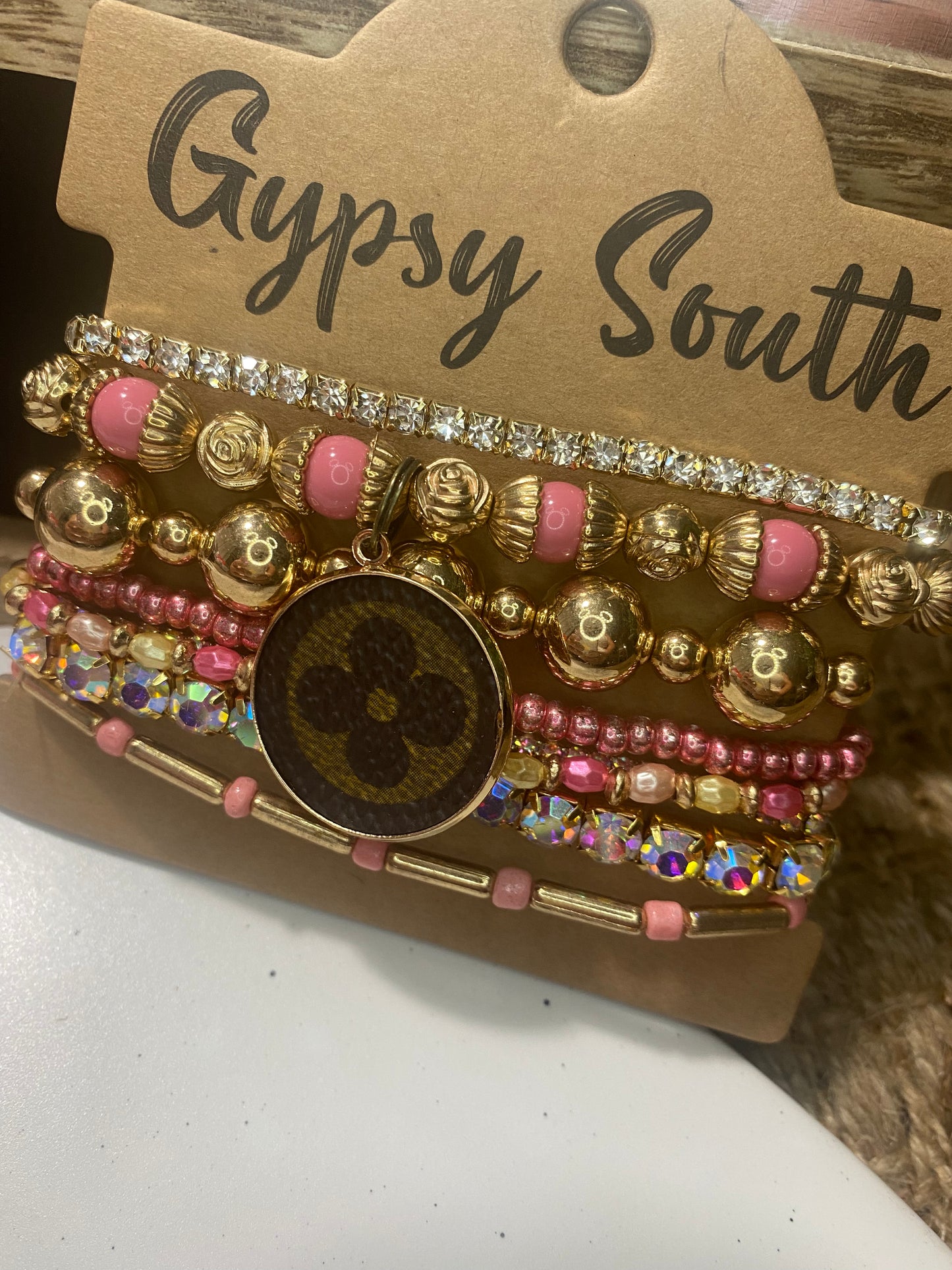 Upcycled LV Pink and Gold Bracelet Stack