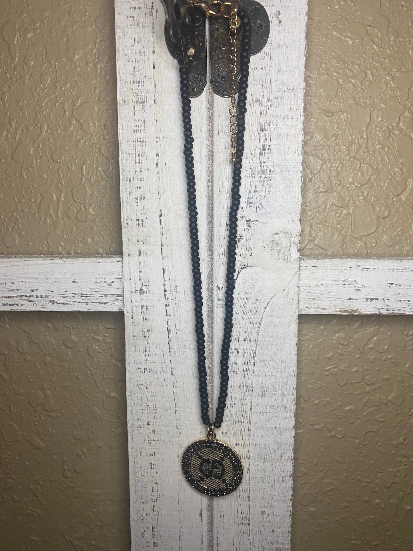Upcycled GG Black Beaded Necklace
