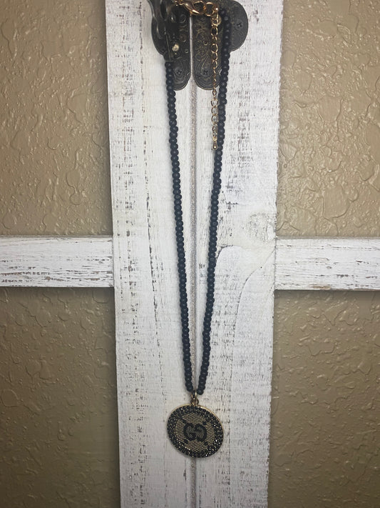 Upcycled GG Black Beaded Necklace