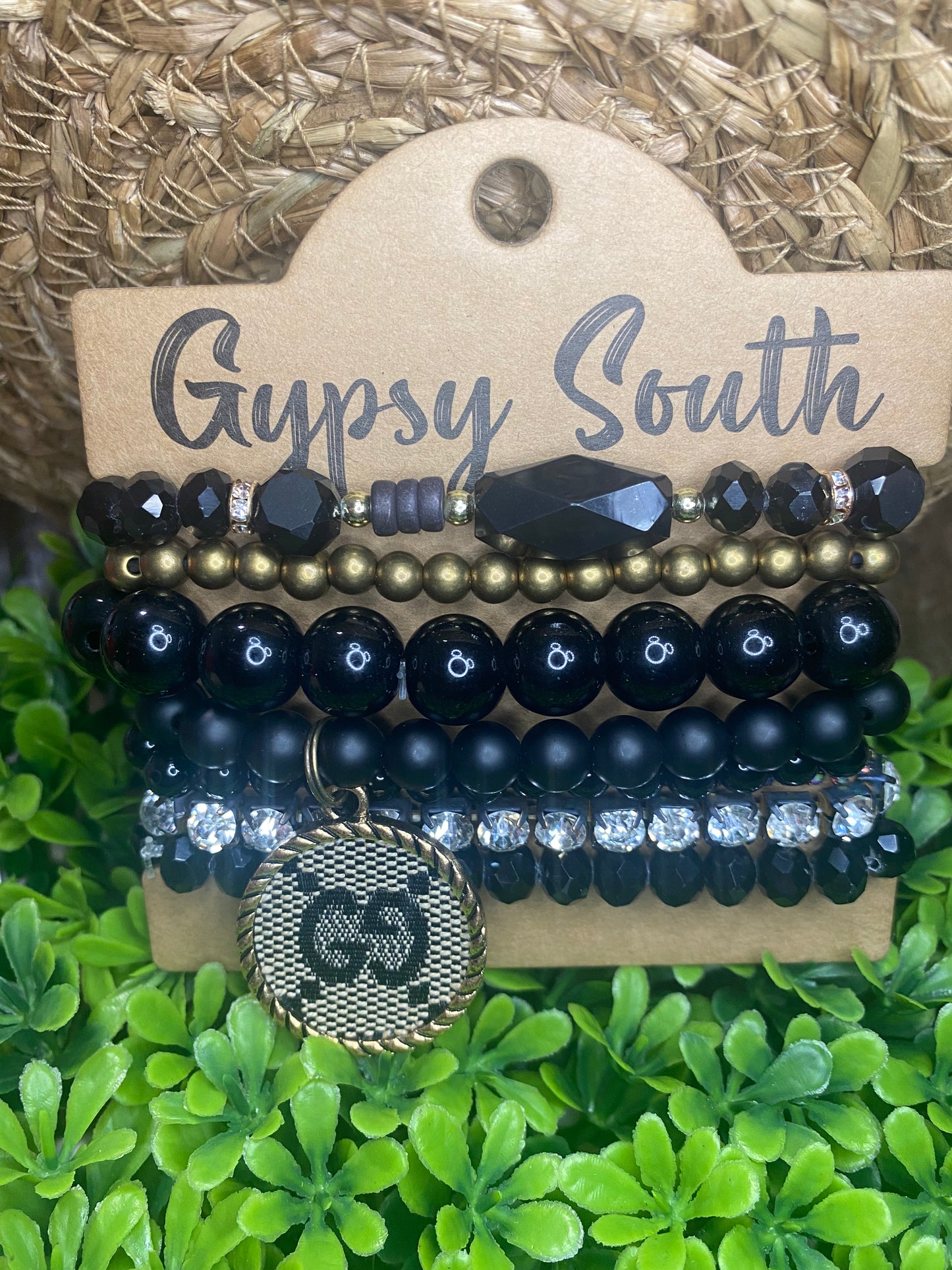 Upcycled GG Black and Gold Bracelet Stack