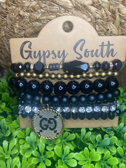 Upcycled GG Black and Gold Bracelet Stack