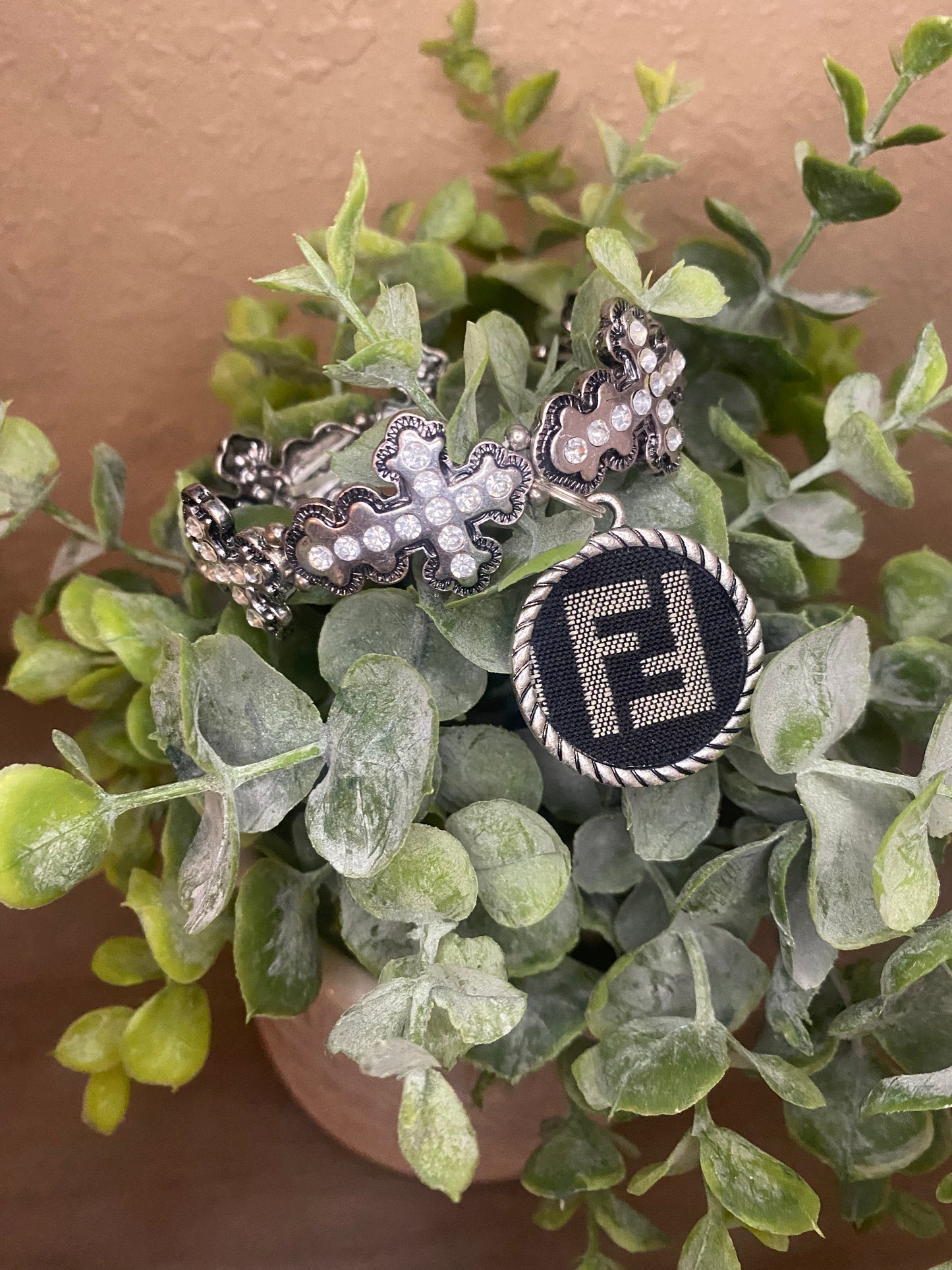 Upcycled Black FF Cross Bracelet