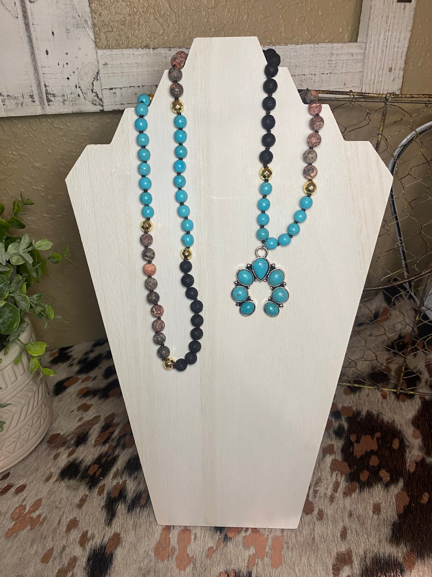 Multi Color Natural Stone Necklace with Pendant