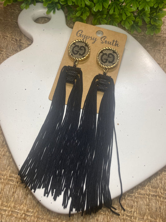 Upcycled GG Black Fringe Earrings
